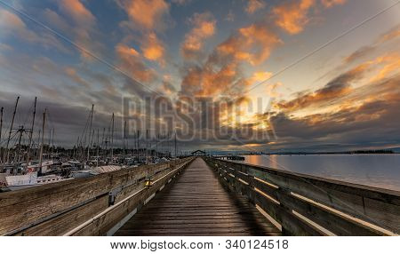 Comox Harbour Pier In The Comox Valley On Vancouver Island, British Columbia, Canada.
