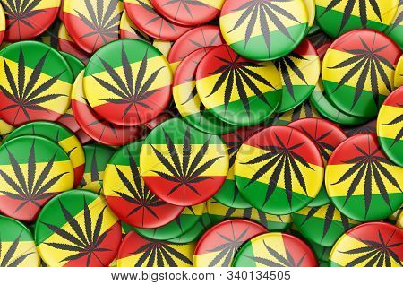 Set Of Badges With Rasta Flag, 3d Rendering