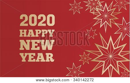 2020 Happy New Year Banner With Gold Stars And Holiday Vishes Typography On Red Background. Vector I