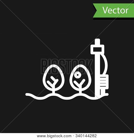 White Line Standalone Sensor And Plant Icon Isolated On Black Background. Vector Illustration
