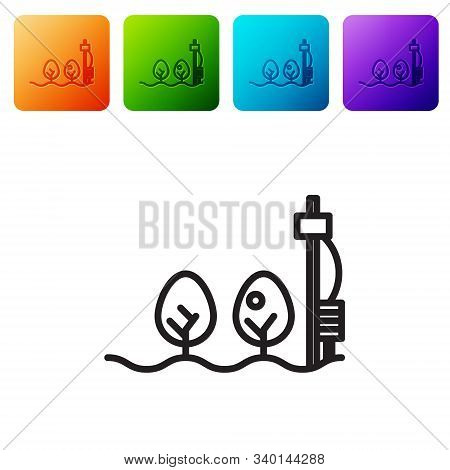 Black Line Standalone Sensor And Plant Icon Isolated On White Background. Set Icons In Color Square 
