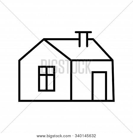 Black And White Small Simple Linear Icon Of A Beautiful Festive New Year Christmas Little House With