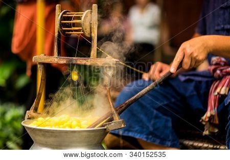 Bangkok/ Thailand - 04 29 2018 : Original Silk Cotton Weaving In Thailand