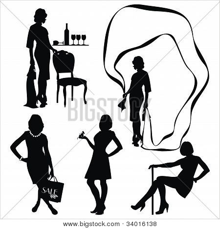 Vektor fiatal nők sziluettje beállítása