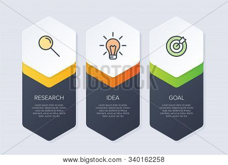 Concept Of Arrow Business Model With 3 Successive Steps. Three Colorful Design Elements. Timeline De