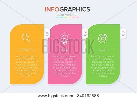Concept Of Arrow Business Model With 3 Successive Steps. Three Colorful Design Elements. Timeline De
