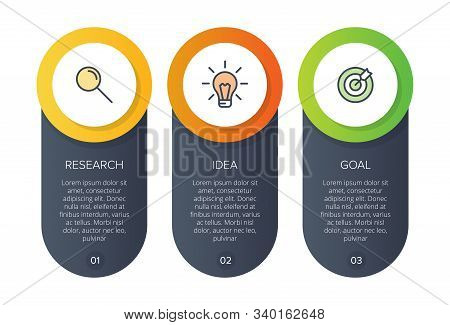Concept Of Arrow Business Model With 3 Successive Steps. Three Colorful Design Elements. Timeline De