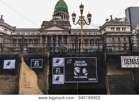 Buenos Aires, Argentina - November 29, 2018: Posters At Protests Of Left-wing