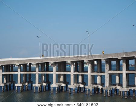 Denpasar, Indonesia - August 23, 2019: Deserted Road Of Bali Mandara Toll Road Which Carried By A Br