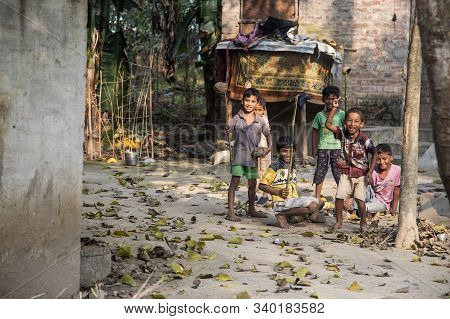 Mayapur, West Bengal, India - Dec 15, 2019: Authentic Tribal Child In A Village In India.