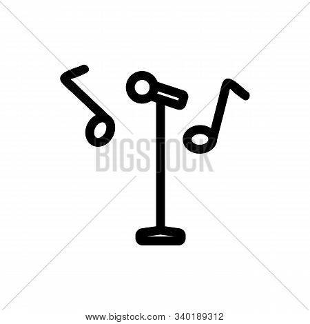 Microphone And Note Icon Vector. A Thin Line Sign. Isolated Contour Symbol Illustration