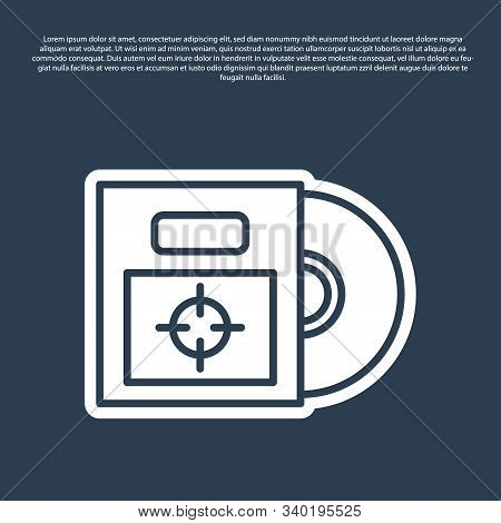 Blue Line Cd Or Dvd Disk In Box Icon Isolated On Blue Background. Compact Disc Sign. Vector Illustra