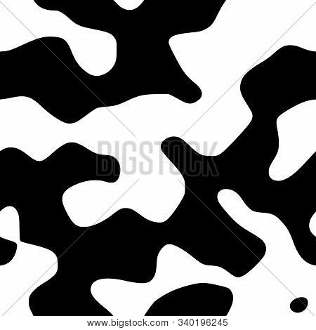 Monochromatic Camouflage Seamless Pattern. Black And White Cowhide Tiling. Cowskin Background