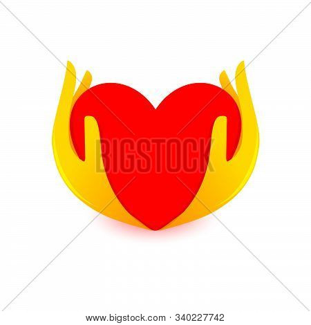 Red Heart In The Palm Of Your Hand. Love Logo. Design Element For Valentines Day.