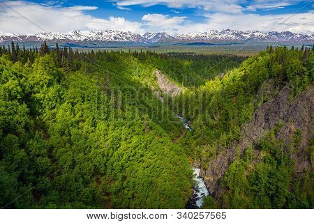 A Scenic View Of Hurricane Gulch Between Anchorage And Denali National Park In Alaska.