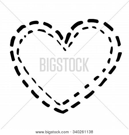Hand Drawn Black Heart With Double Dash Stroke On White Background. Vector Illustration. Scribble He