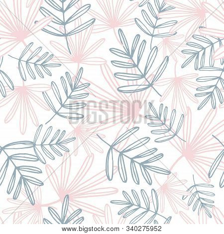 Vector Repeat Pattern With Grey And Pink Leaves