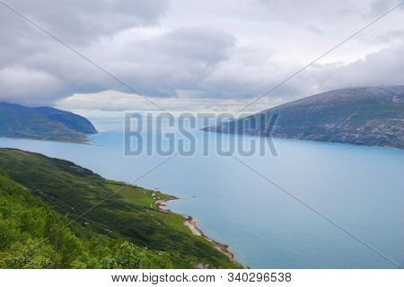 Norway Landscape In Helgeland. Sjona Fiord Landscape.