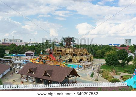 Evpatoria, Crimea, Russia-september 7, 2019: Top View Of The Aqualand Near Lukomorye Water Park