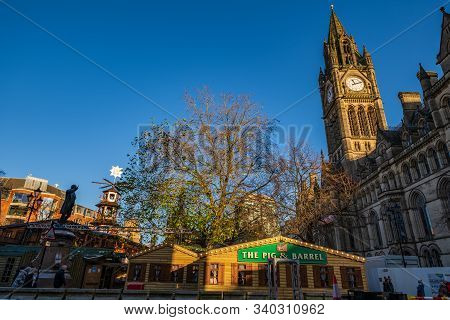 Manchester, United Kingdom - November 29, 2019: Christmas Markets In Albert Square Near The Town Hal