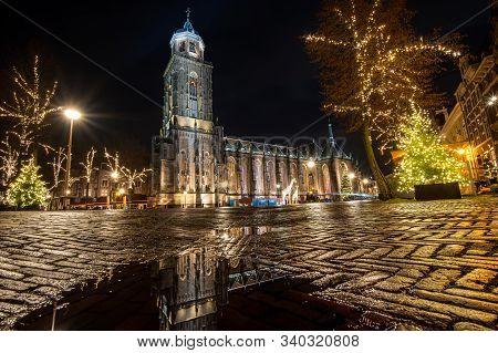 Aerial View Of The Dutch Medieval City Of Deventer In The Netherlands With The Principal Church And 