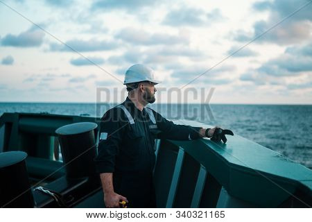 Marine Deck Officer Or Chief Mate On Deck Of Offshore Vessel Or Ship