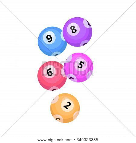 Balls With Lotto Bingo Numbers, Lottery Numbered Balls For Keno Game, Icon Flat Style. Isolated On A