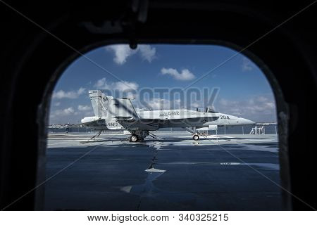 Charleston, South Carolina, United States, Novemner 2019, F18 Hornet On The Flight Deck Of The Uss Y