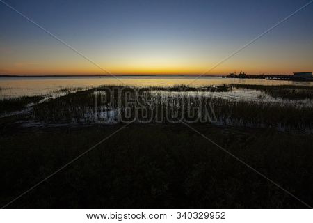 Charleston, South Carolina, United States, November 2019, Sunrise Over Charleston Harbour Bay Lookin