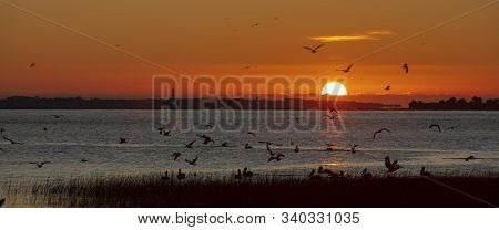Charleston, South Carolina, United States, November 2019, Sunrise Over Charleston Harbour Bay Lookin