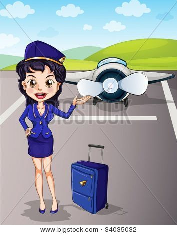 Ilustración de un avión y una niña con equipaje
