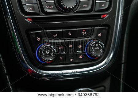 Novosibirsk, Russia - December 06, 2019:  Opel Mokka,  Close Up Instrument Automobile Panel With  Cl
