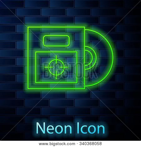 Glowing Neon Line Cd Or Dvd Disk In Box Icon Isolated On Brick Wall Background. Compact Disc Sign. V