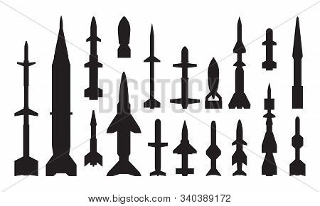 Military Guided Weapon Black Glyph Icons Set