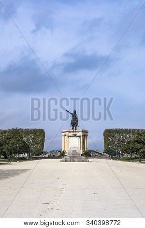 Montpellier, France - Mar 31, 2017: The Statue Of King Louis Xiv On The Peirou Promenade, Montpellie