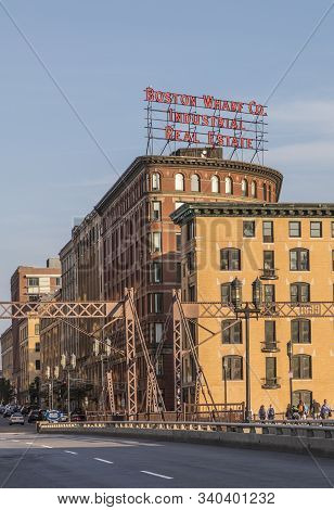 Boston, Usa - Sep 12, 2017: The Boston Wharf Company Sign At  263 Congress Street, At The Corner Of 