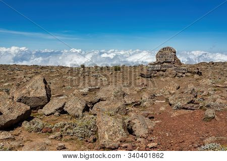 The Highest Peak Of Bale Mountain, Signpost Tulu Dimtu On The Sanetti Plateau In The Bale Mountains 