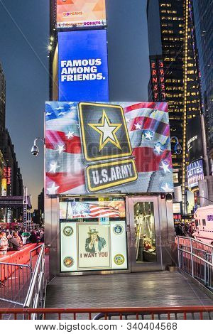 New York, Usa  Oct 4, 2017:  Neon Advertising For Us Army At Times Square At Night. Times Square Is 