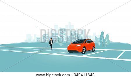 Lonely Car Parking Standing Alone On Empty Parking Lot In City