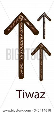 Rune Teiwaz. Vertical Projection.scandinavian. Elegant Gold And Silver Embossing On The Surface, Pat