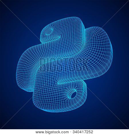 Python Code Language Sign. Programming Coding And Developing Concept. Wireframe Low Poly Mesh Vector