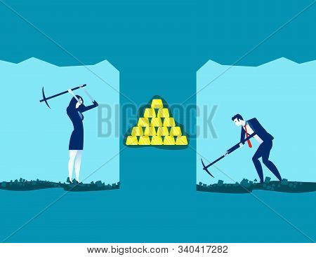Team Gold Digger. Concept Business Vector Illustration, Working, Achievement, Successful.