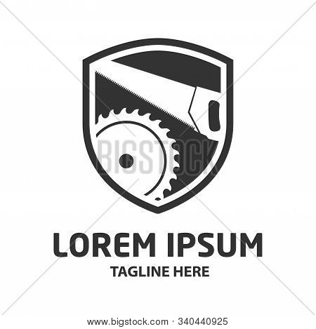Hand Saw Icon On Shield Isolated On White Background From Construction Collection. Circular Saw Icon