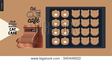 Cat Cafe -small Business Graphics -cat Shape Cookies. Modern Flat Vector Concept Illustrations - Caf