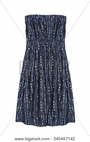 Deep Blue Mini Strapless Cotton Dress On White Background