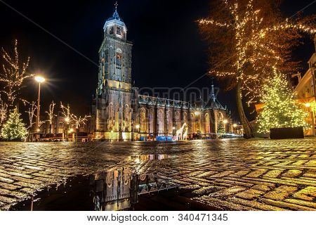 Aerial View Of The Dutch Medieval City Of Deventer In The Netherlands With The Principal Church And 