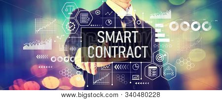 Smart Contract Concept With A Businessman On A Shiny Background