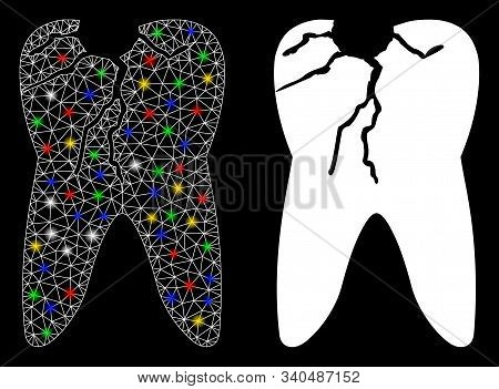 Glowing Mesh Caries Icon With Glare Effect. Abstract Illuminated Model Of Caries. Shiny Wire Frame P