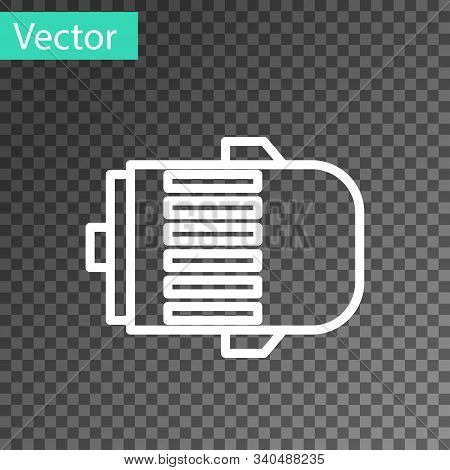 White Line Electric Engine Icon Isolated On Transparent Background. Car Alternator. Vector Illustrat