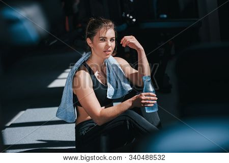 Didnt Saw You There. Photo Of Gorgeous Blonde Woman In The Gym At Her Weekend Time.